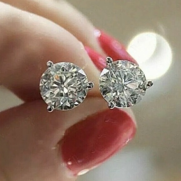 2.6 ct. 3 Prong Martini Brilliant Round Cut Diamond Stud Earrings - Picture 3 of 15